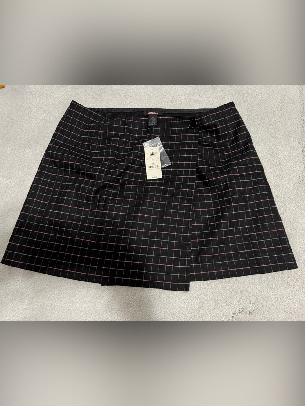 Express Black 90s Plaid Wrap Mini Skirt with Pink Windowpane